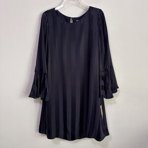 Cremieux‎ Selina Striped Dress S Satin Twilight Blue Tulip Cuff Lined Party NEW